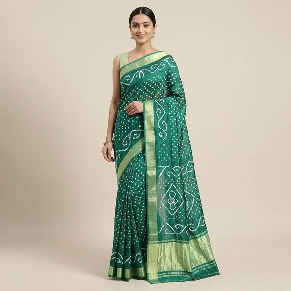 Gaji_Silk_Original_Bandhani_Saree_With_Pure_Lagadi_Patta_Peacock_Green