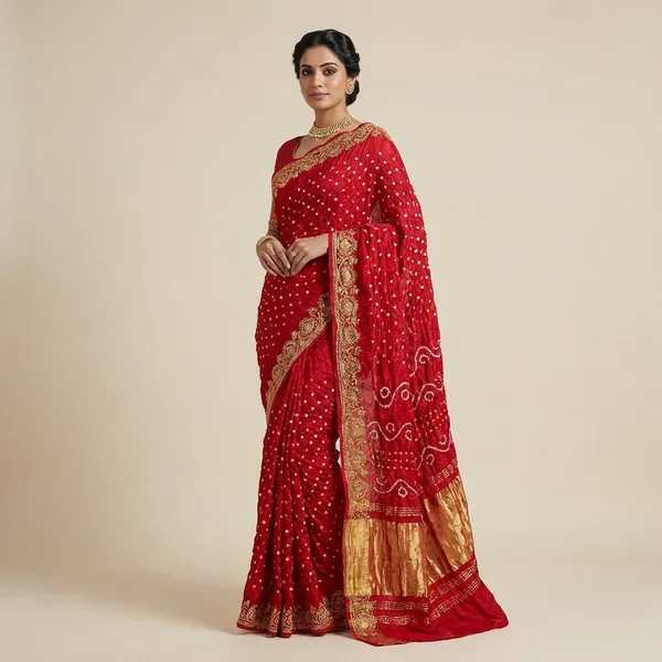 Gaji_Silk_Original_Bandhani_Saree_With_Pure_Lagadi_Patta_Red