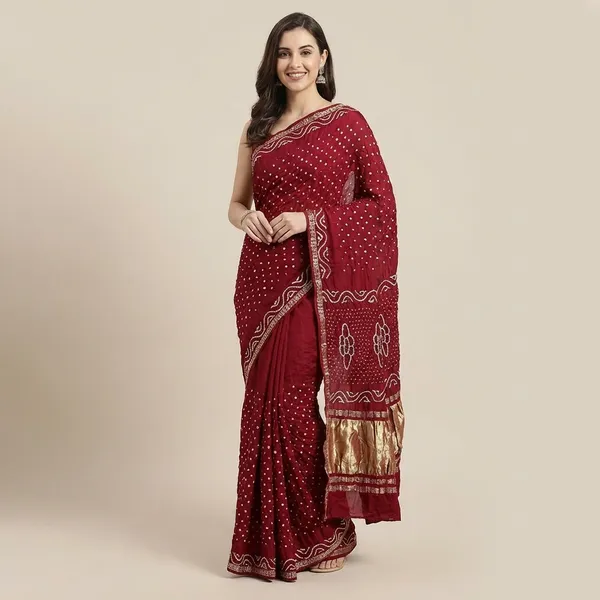 Gaji_Silk_Original_Bandhani_Saree_With_Pure_Lagadi_Patta_Maroon