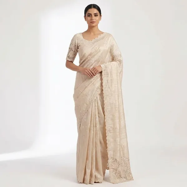 Tusser_Cotton_Thread_Embroidery_Work_In_Saree_With_Latest_Cutwork_White_Red