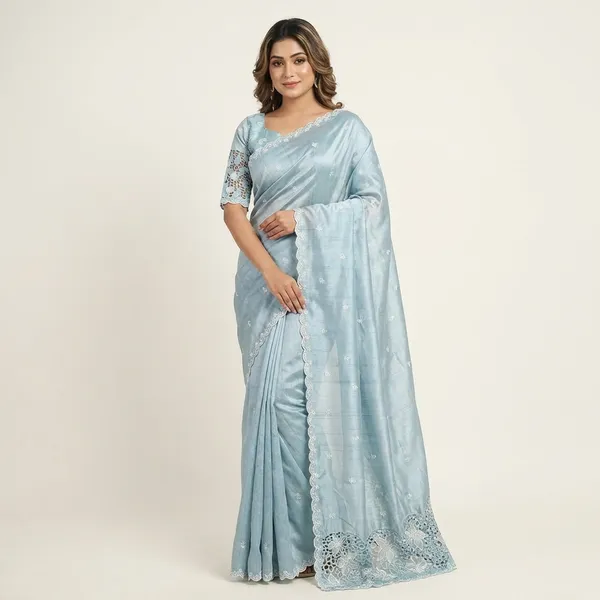 Tusser_Cotton_Thread_Embroidery_Work_In_Saree_With_Latest_Cutwork_Sky_Blue