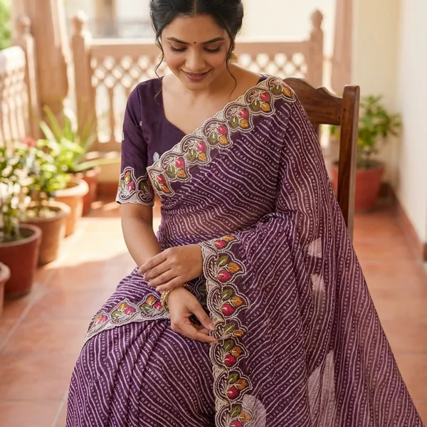 Megha_Cotton_Embroidered_Saree_With_Zari_Border_And_Bandhani_Print_Purple