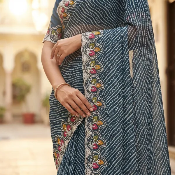 Megha_Cotton_Embroidered_Saree_With_Zari_Border_And_Bandhani_Print_Blue