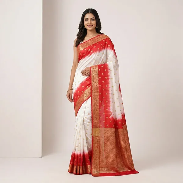 Pure_Jaipuri_Viscose_Georgette_Saree_With_Zari_Butta_And_Tie_Dye_Pallu_White_Red