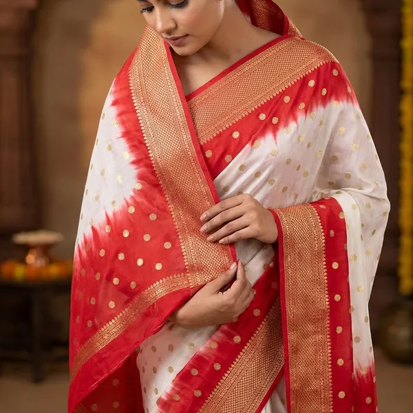 Pure_Jaipuri_Viscose_Georgette_Saree_With_Zari_Butta_And_Tie_Dye_Pallu_White_Red