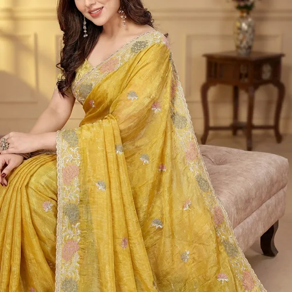 Party_Wear_Soft_Fendy_Chiffon_Silk_Saree_Yellow