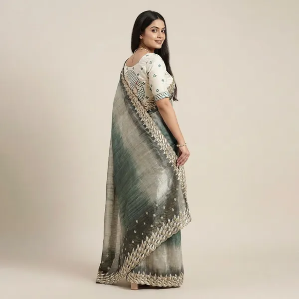 Flamingo_Tussar_Silk_Saree_With_Shaded_Digital_Print_Thread_Feather_Embroidery_Teal