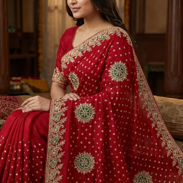 Gaji_Silk_Original_Bandhani_With_Gota_Pati_Work_Saree_Red