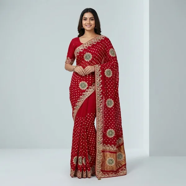 Gaji_Silk_Original_Bandhani_With_Gota_Pati_Work_Saree_Red