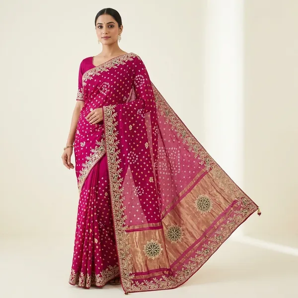 Gaji_Silk_Original_Bandhani_With_Gota_Pati_Work_Saree_Pink