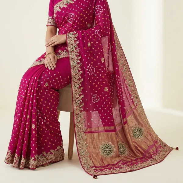 Gaji_Silk_Original_Bandhani_With_Gota_Pati_Work_Saree_Pink