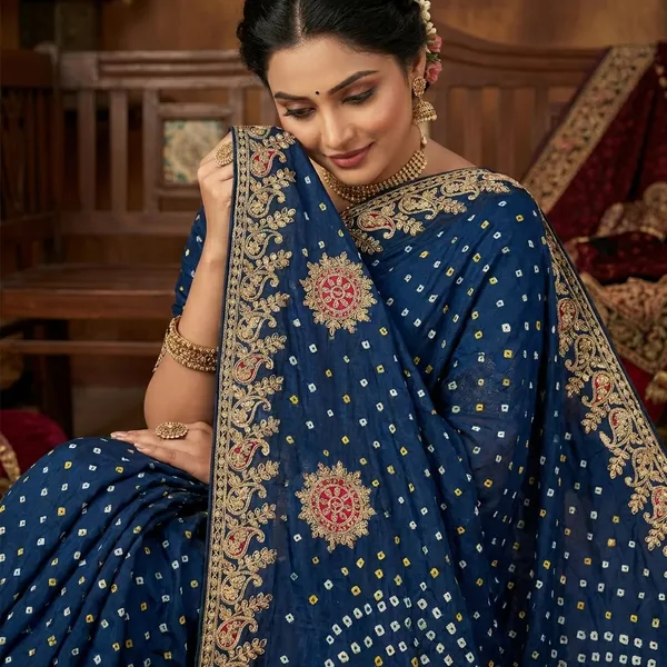 Gaji_Silk_Original_Bandhani_With_Gota_Pati_Work_Saree_Teal