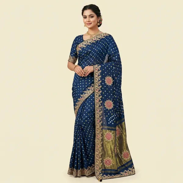 Gaji_Silk_Original_Bandhani_With_Gota_Pati_Work_Saree_Teal