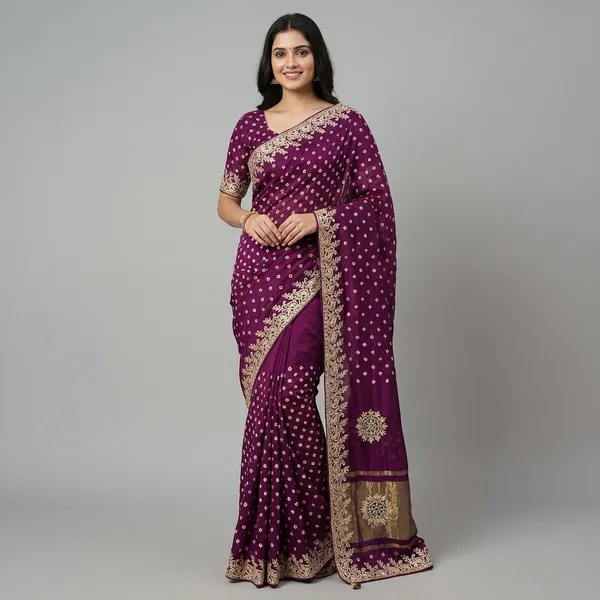 Gaji_Silk_Original_Bandhani_With_Gota_Pati_Work_Saree_Wine