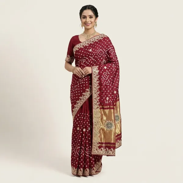 Gaji_Silk_Original_Bandhani_With_Gota_Pati_Work_Saree_Maroon
