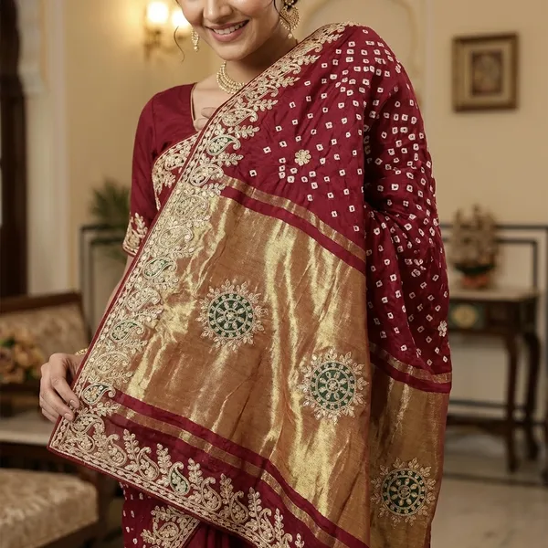 Gaji_Silk_Original_Bandhani_With_Gota_Pati_Work_Saree_Maroon