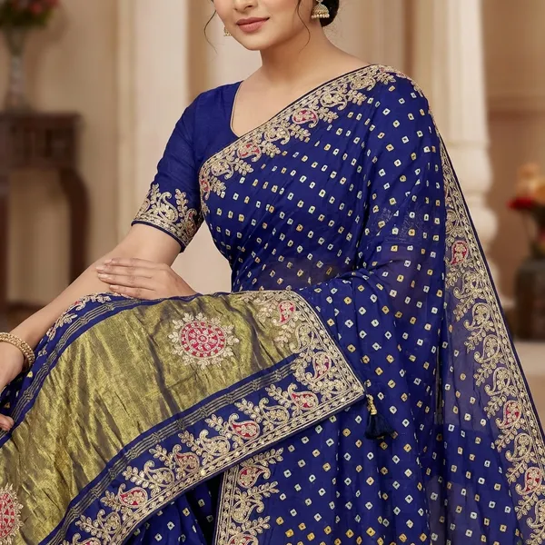 Gaji_Silk_Original_Bandhani_With_Gota_Pati_Work_Saree_Blue