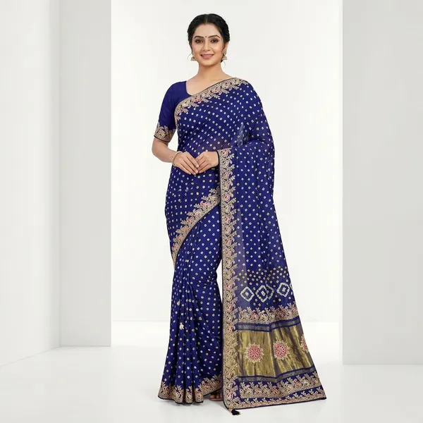 Gaji_Silk_Original_Bandhani_With_Gota_Pati_Work_Saree_Blue