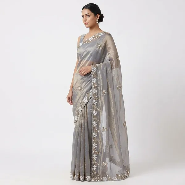 Fandy_Satin_Silk_Fabric_Saree_With_Fancy_Handwork_Bids_Sequence_Work_With_Fancy_Bids_Work_Pallu_Border_Work_Blouse_Grey
