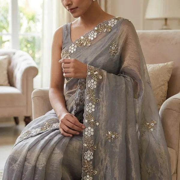 Fandy_Satin_Silk_Fabric_Saree_With_Fancy_Handwork_Bids_Sequence_Work_With_Fancy_Bids_Work_Pallu_Border_Work_Blouse_Grey