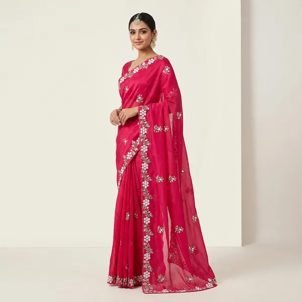 Fandy_Satin_Silk_Fabric_Saree_With_Fancy_Handwork_Bids_Sequence_Work_With_Fancy_Bids_Work_Pallu_Border_Work_Blouse_Red