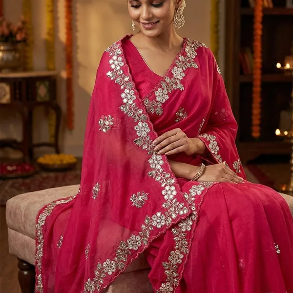 Fandy_Satin_Silk_Fabric_Saree_With_Fancy_Handwork_Bids_Sequence_Work_With_Fancy_Bids_Work_Pallu_Border_Work_Blouse_Red