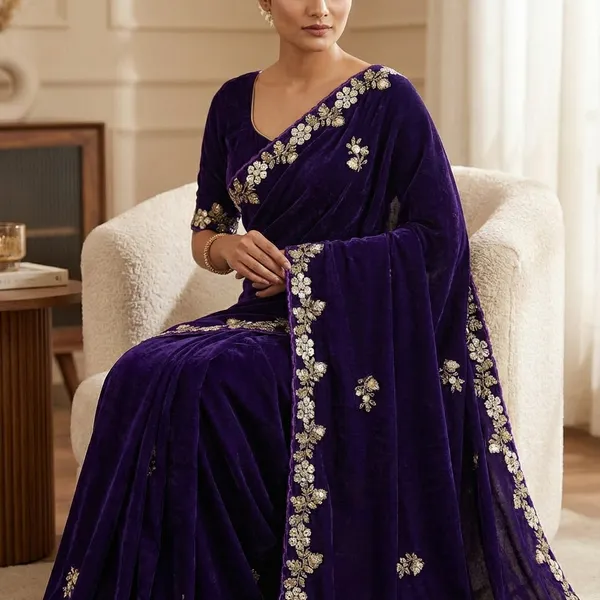 Fandy_Satin_Silk_Fabric_Saree_With_Fancy_Handwork_Bids_Sequence_Work_With_Fancy_Bids_Work_Pallu_Border_Work_Blouse_Navy