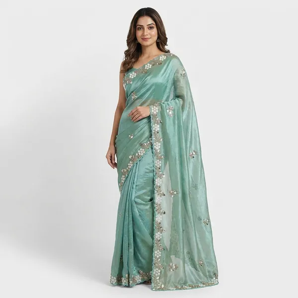 Fandy_Satin_Silk_Fabric_Saree_With_Fancy_Handwork_Bids_Sequence_Work_With_Fancy_Bids_Work_Pallu_Border_Work_Blouse_Sage_Green