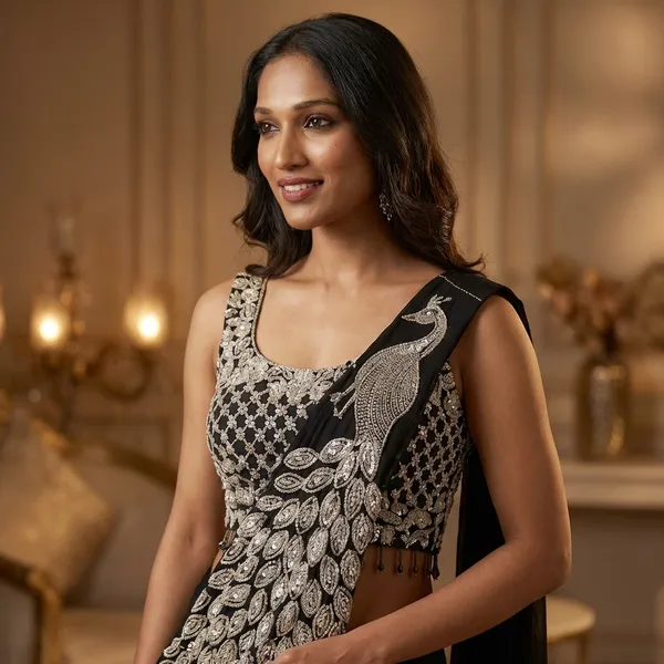 New_Super_Trending_Embroidery_Sequence_Work_Ready_To_Wear_Saree_With_Embroidery_Blouse_Black