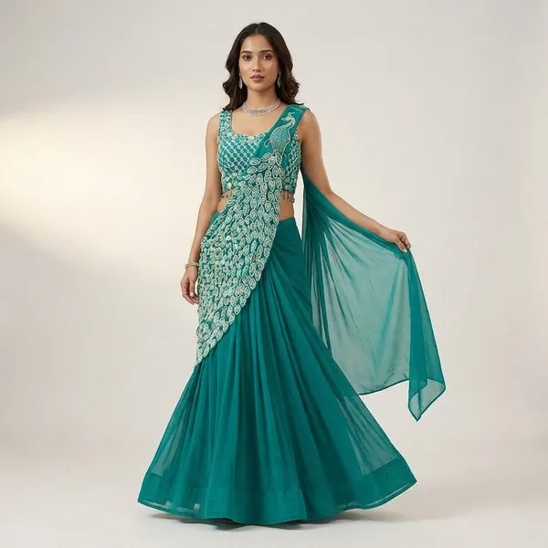 New_Super_Trending_Embroidery_Sequence_Work_Ready_To_Wear_Saree_With_Embroidery_Blouse_Aqua_Blue