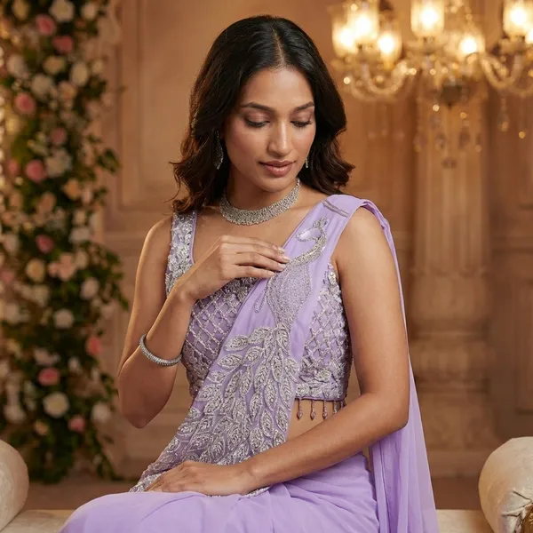 New_Super_Trending_Embroidery_Sequence_Work_Ready_To_Wear_Saree_With_Embroidery_Blouse_Levender