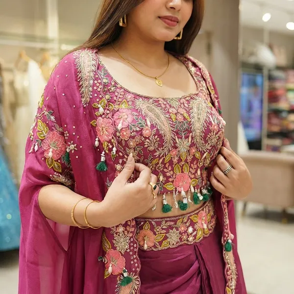 Indo_Western_Draped_Dhoti_Set_With_Long_Shrug_Pink