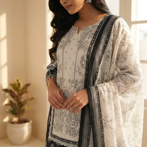 Designer_Wear_Trending_Top_With_Printed_Work_With_Diamond_Work_With_Pants_And_Dupatta_Black