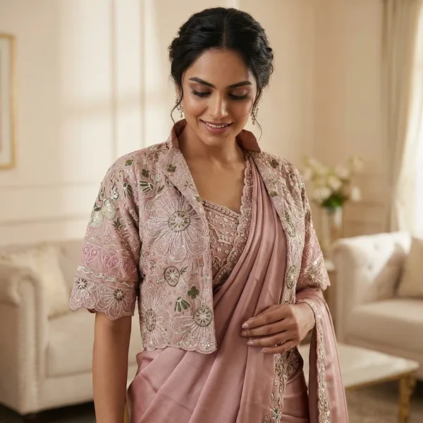 Premium_Ready_To_Wear_Saree_Expertly_Tailored_With_Precise_Plats_And_A_Refined_Finish_With_Koti_Jacket_Dusty_Pink