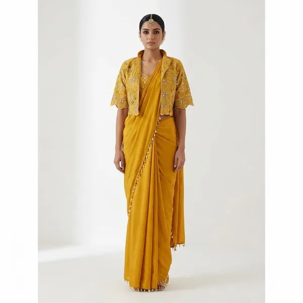 Premium_Ready_To_Wear_Saree_Expertly_Tailored_With_Precise_Plats_And_A_Refined_Finish_With_Koti_Jacket_Yellow