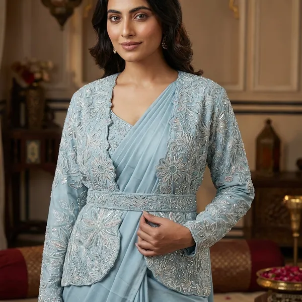 Premium_Crepe_Silk_Ready_To_Wear_Saree_With_Koti_Jacket_Expertly_Tailored_With_Precise_Pleats_And_A_Refined_Finish_Sky_Blue