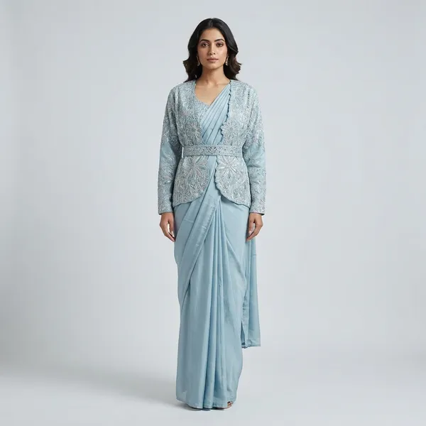 Premium_Crepe_Silk_Ready_To_Wear_Saree_With_Koti_Jacket_Expertly_Tailored_With_Precise_Pleats_And_A_Refined_Finish_Sky_Blue