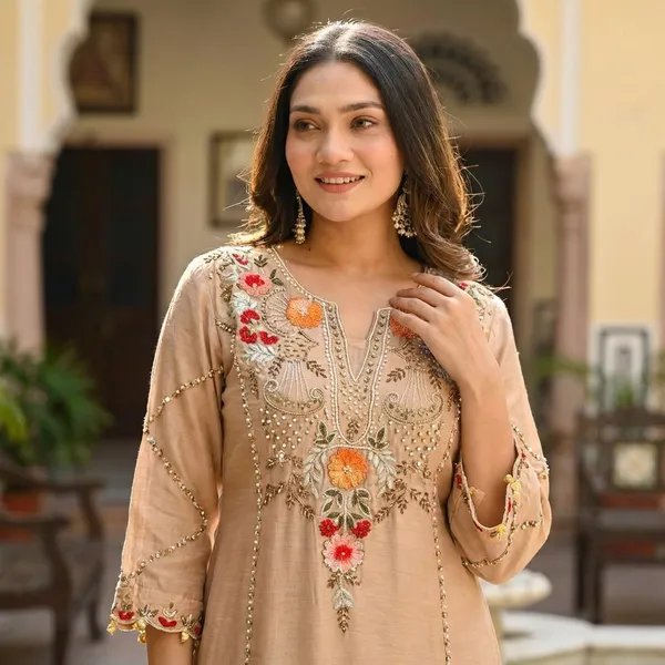 Women_Pure_Viscose_Chanderi_Silk_Kurta_Sets_Light_Beige