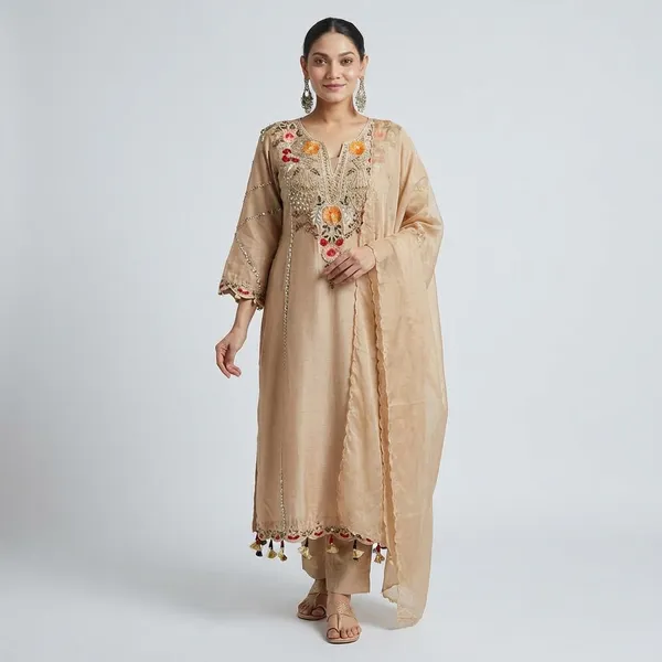 Women_Pure_Viscose_Chanderi_Silk_Kurta_Sets_Light_Beige