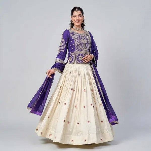 Pure_Tissue_Silk_Embroidered_Lehenga_Choli_Set_Blue