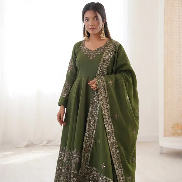 Elegant_Gown_Embroidered_Sequence_Designer_Anarkali_Three_Piece_Set_Mehandi