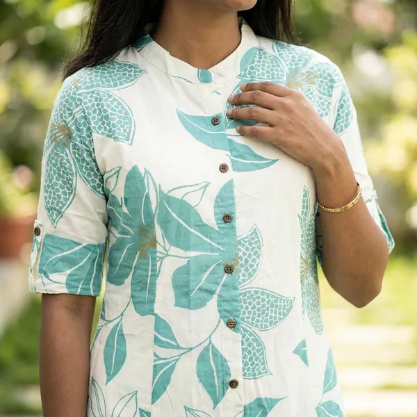 For_Summer_Designer_Cord_Set_With_Aline_Cut_Kurti_Pattern_Paired_With_Ankle_Length_Pant_Top_Aqua_Blue