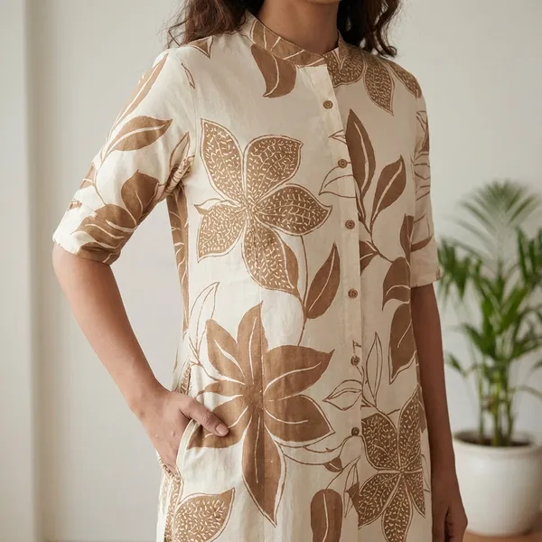 For_Summer_Designer_Cord_Set_With_Aline_Cut_Kurti_Pattern_Paired_With_Ankle_Length_Pant_Top_Beige