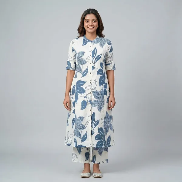 For_Summer_Designer_Cord_Set_With_Aline_Cut_Kurti_Pattern_Paired_With_Ankle_Length_Pant_Top_Peacock_Blue