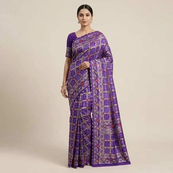 Pure_Soft_Khadi_Dolla_Silk_Bandhej_Saree_Blue