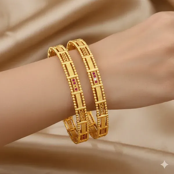 Traditional_Gold-Plated_Bangles_With_Ruby_Accents_(Set_Of_2)