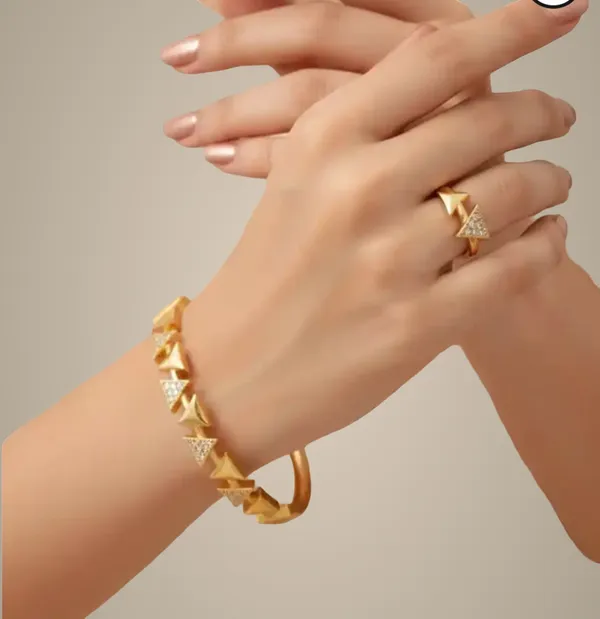 Gold-Toned_Geometric_Bracelet_And_Ring_Set