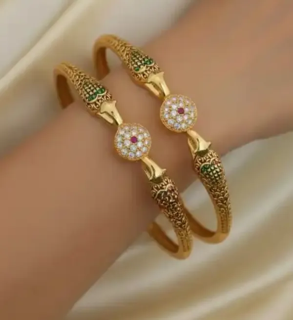 Traditional_Gold-Plated_Peacock_Design_Kada_Bangles_With_Green_And_Pink_Stones_(Set_Of_2)