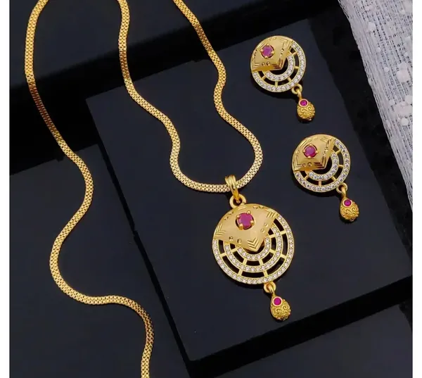 Gold-Toned_Cz_Stone_Studded_Pendant_Set_With_Earrings