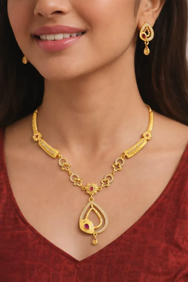 Gold-Toned_Peacock_Design_Necklace_Set_With_Ruby_Accents